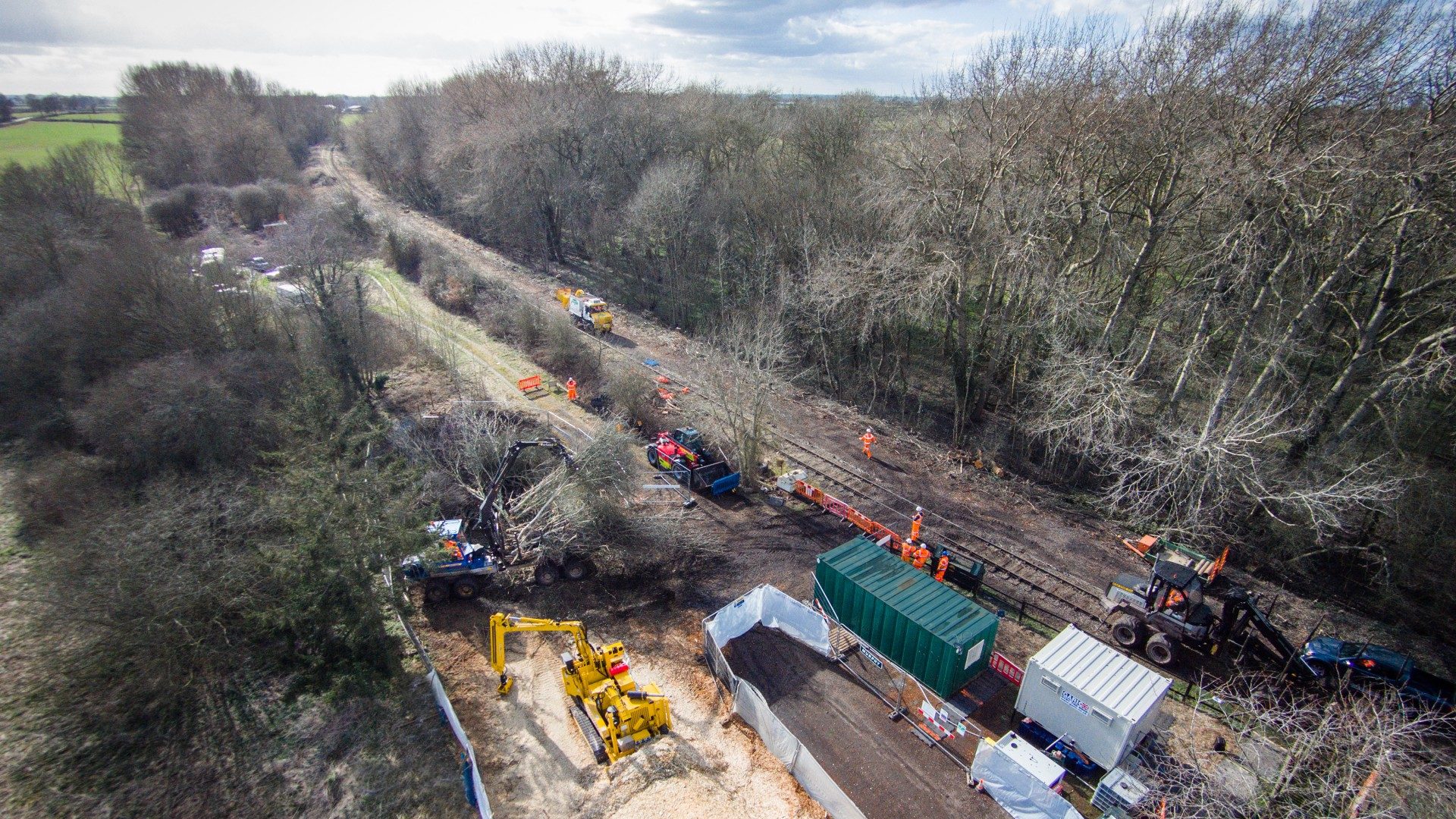 Vegetation clearance works, mothballed rail, East West Rail