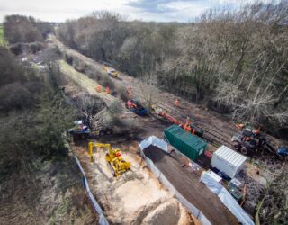 Vegetation clearance works, mothballed rail, East West Rail